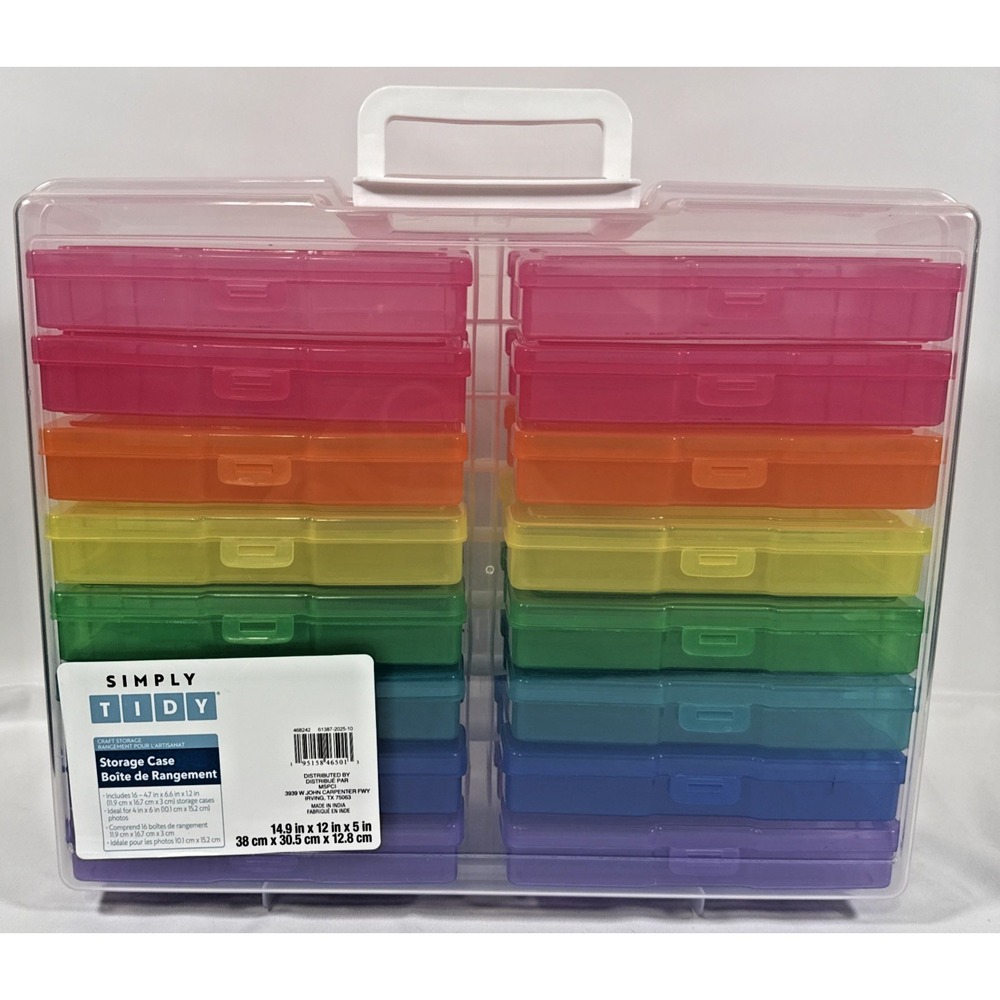 Simply Tidy Craft Storage Case 16 Inner Containers Rainbow Multicolored 4x6 Case